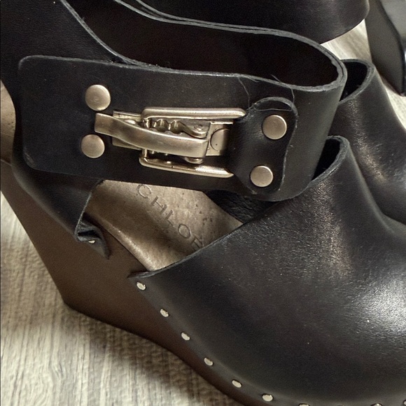 See By Chloe Black Leather Wedge Women's Sandals Size 36 - Picture 2 of 8